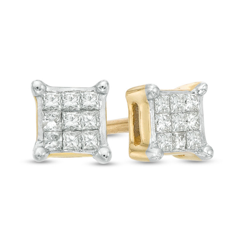 Main Image 1 of 1/10 CT. T.W. Princess-Cut Composite Diamond Stud Earrings in 10K Gold