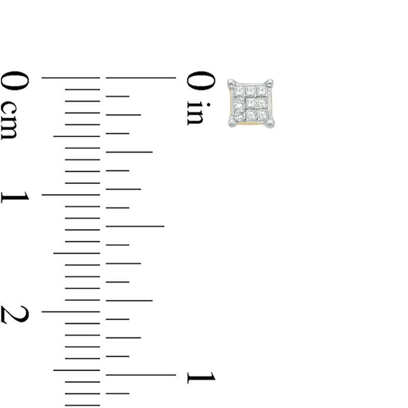 Main Image 2 of 1/10 CT. T.W. Princess-Cut Composite Diamond Stud Earrings in 10K Gold