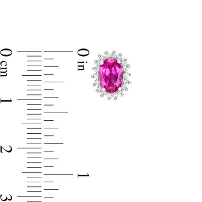 Oval Lab-Created Pink and White Sapphire Starburst Frame Stud Earrings in Sterling Silver