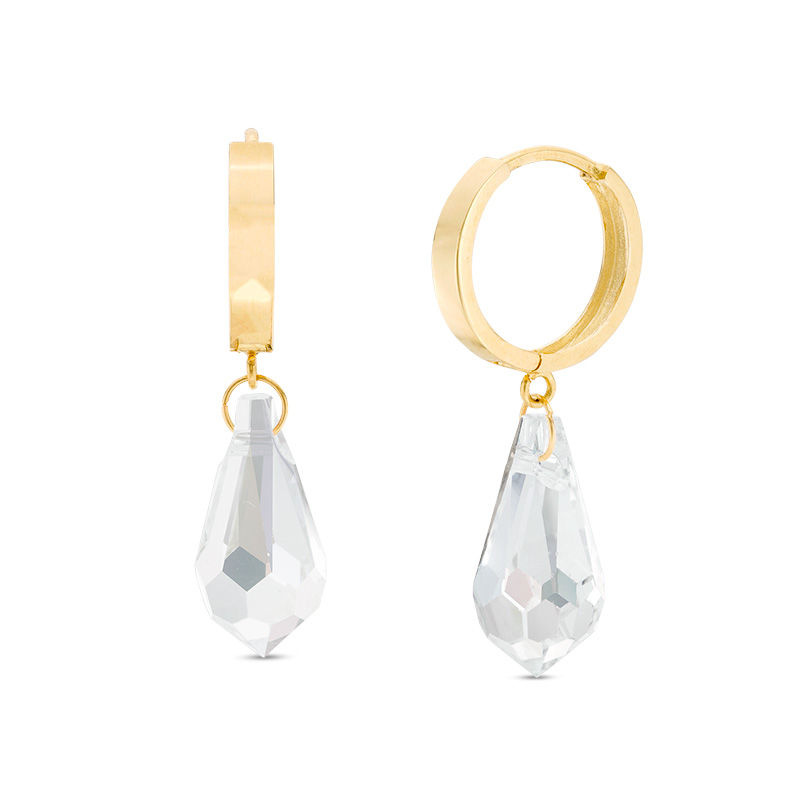 Main Image 1 of Teardrop Iridescent Crystal Dangle Huggie Hoop Earrings in 10K Gold