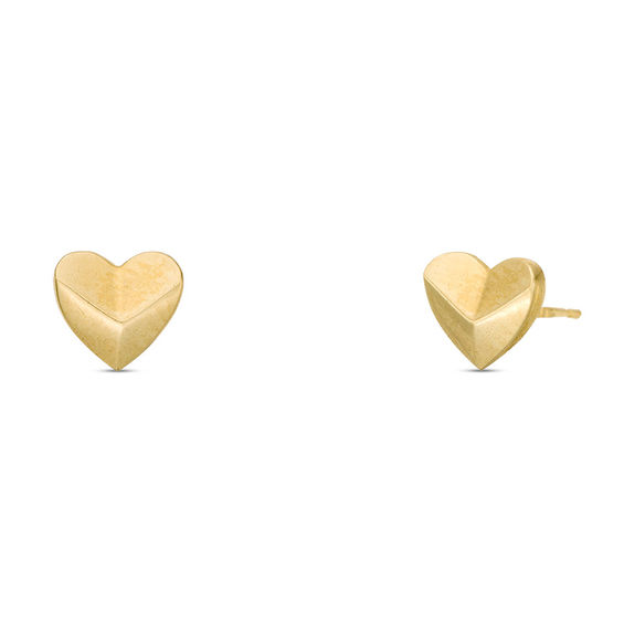 Geometric Heart Stud Earrings in 10K Gold