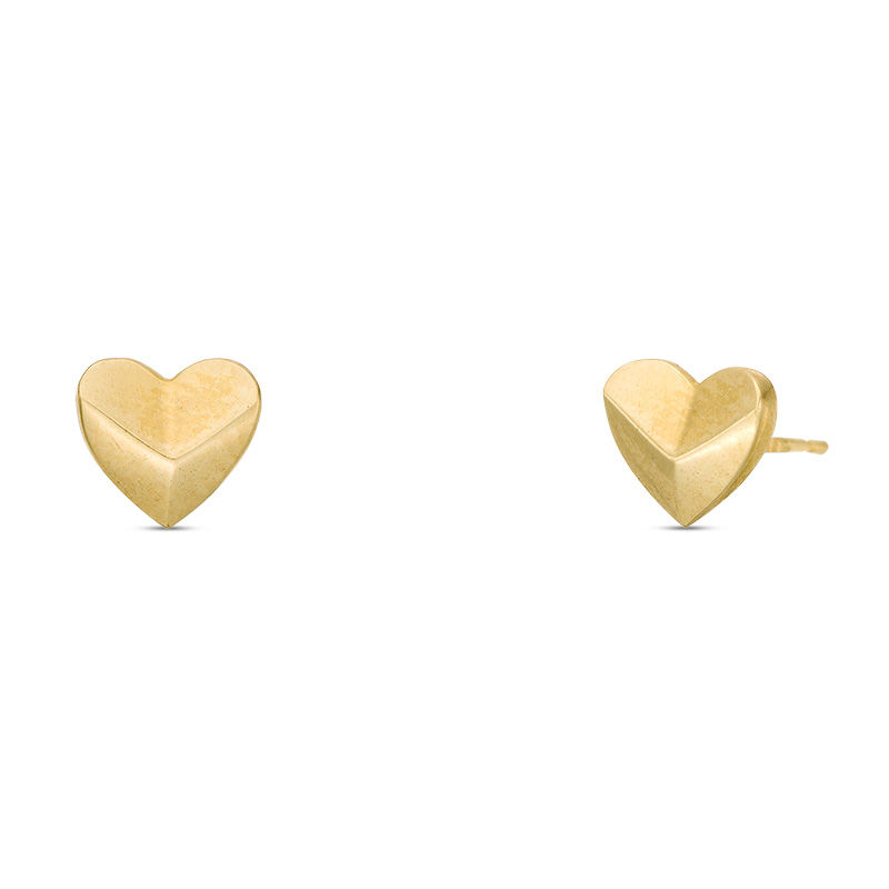 Main Image 1 of Geometric Heart Stud Earrings in 10K Gold