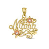 Cubic Zirconia and Diamond-Cut Beaded "Mama" Floral Filigree Necklace Charm in 10K Two-Tone Gold