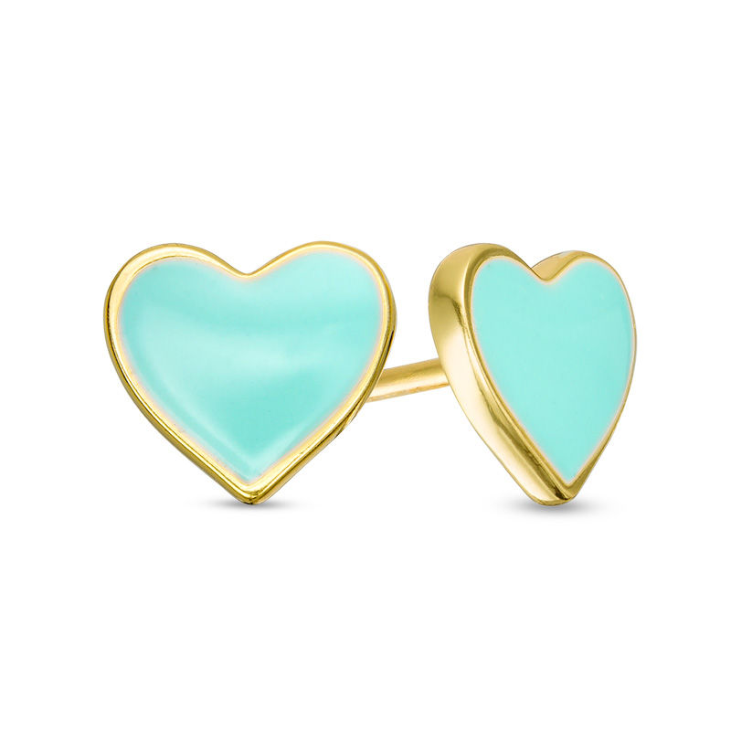 Child's Blue Enamel Heart Stud Earrings in Sterling Silver with 18K Gold Plate