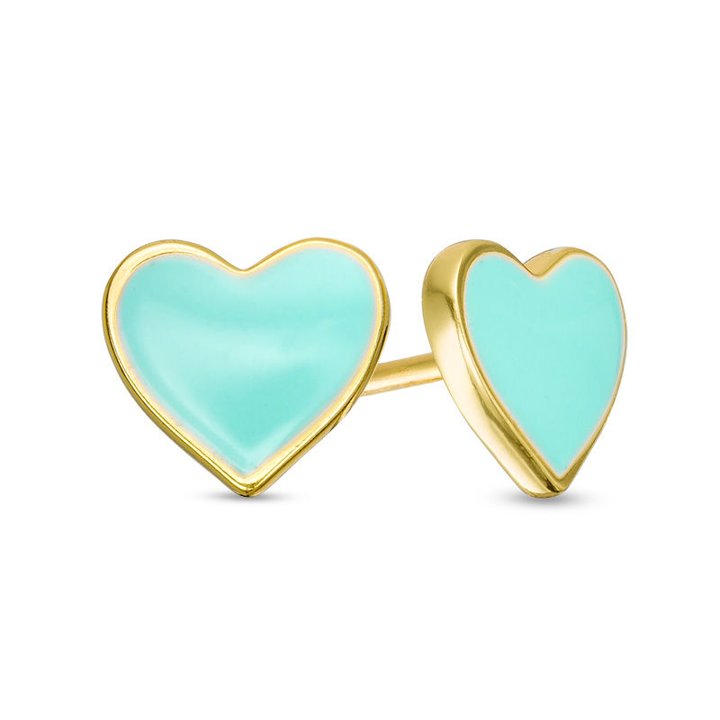 Main Image 1 of Child's Blue Enamel Heart Stud Earrings in Sterling Silver with 18K Gold Plate