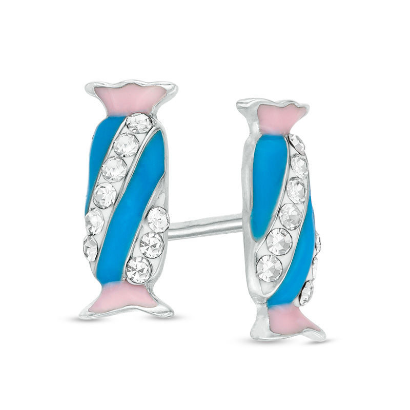 Main Image 1 of Child's Crystal and Enamel Candy Stud Earrings in Sterling Silver