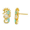 Thumbnail Image 0 of Child's Cubic Zirconia and Green Enamel Seahorse Stud Earrings in Sterling Silver with 18K Gold Plate