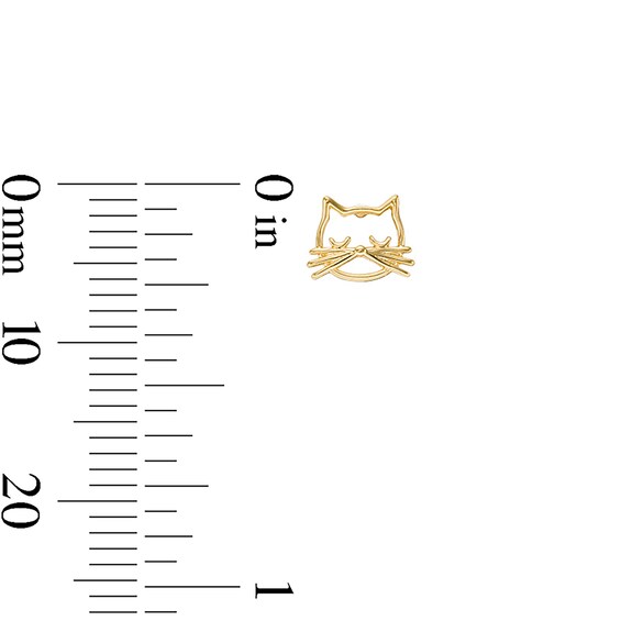 Sleeping Cat Face Stud Earrings in 10K Gold