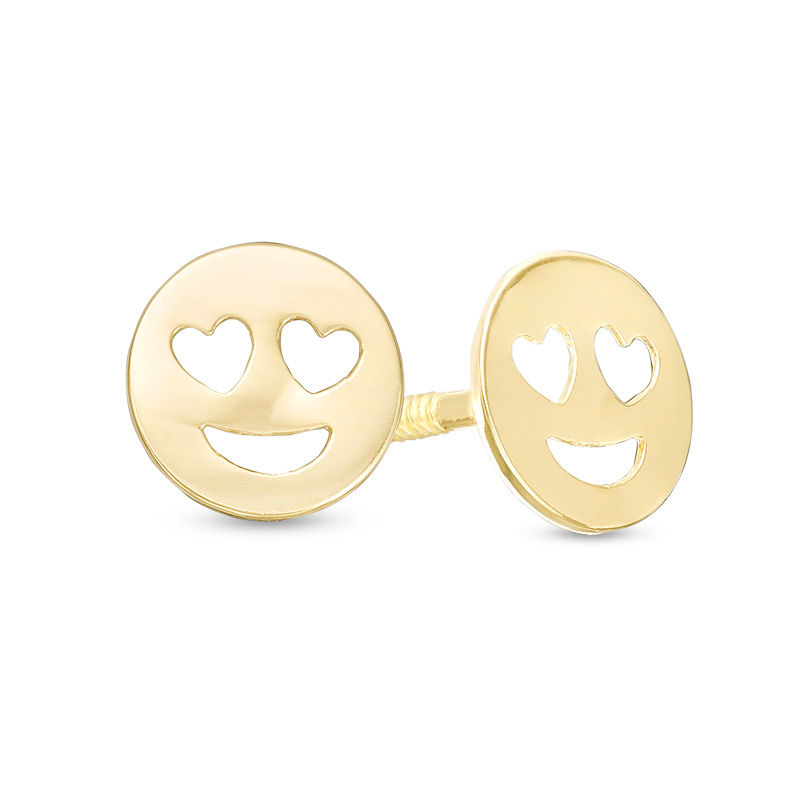 Main Image 1 of Child's Cut-Out Love-Eyes Smiley Face Stud Earrings in 10K Gold