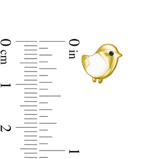 Child's Cubic Zirconia and White Enamel Heart Bird Stud Earrings in Sterling Silver with 18K Gold Plate