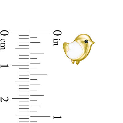 Child's Cubic Zirconia and White Enamel Heart Bird Stud Earrings in Sterling Silver with 18K Gold Plate