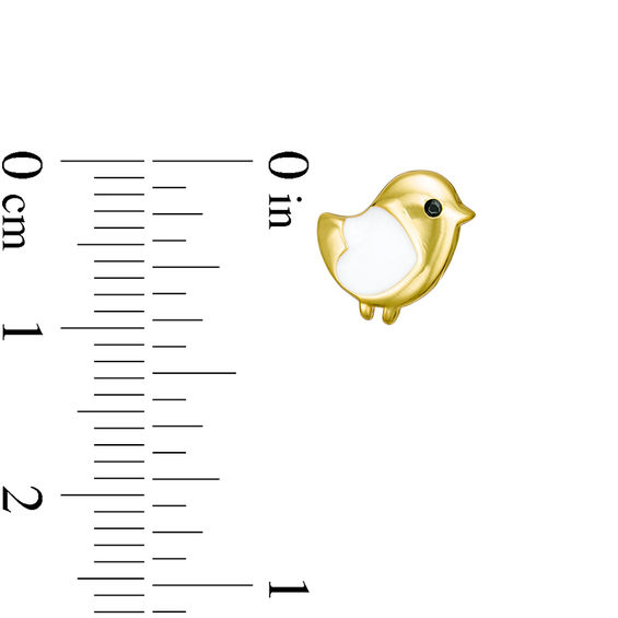Child's Cubic Zirconia and White Enamel Heart Bird Stud Earrings in Sterling Silver with 18K Gold Plate