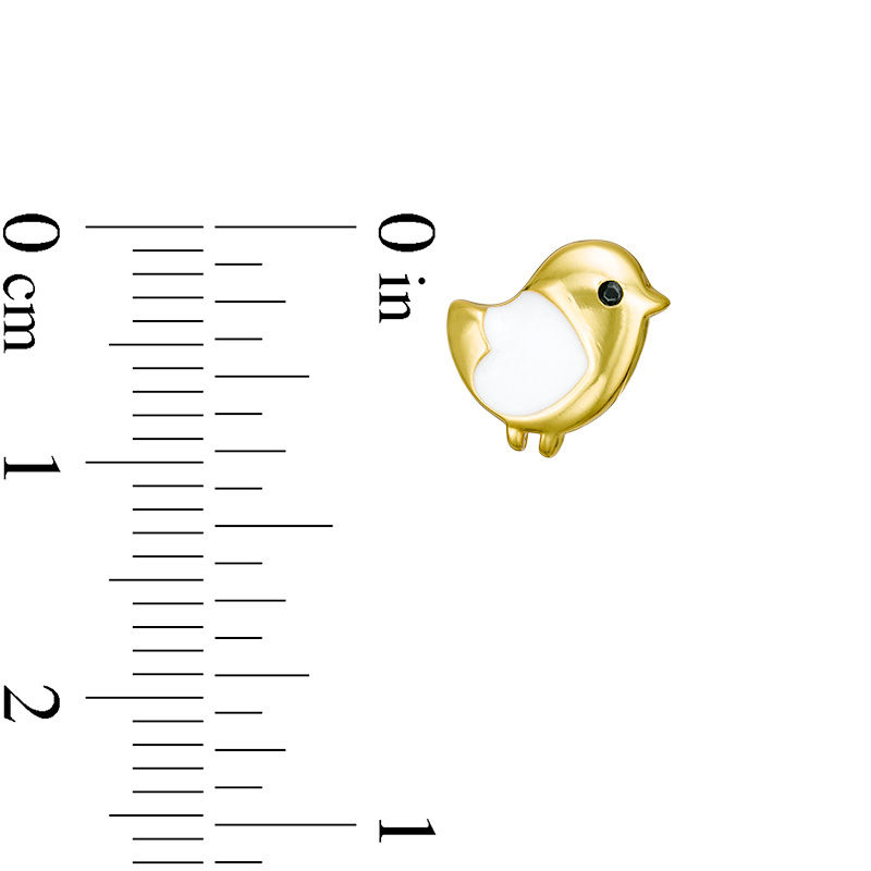 Child's Cubic Zirconia and White Enamel Heart Bird Stud Earrings in Sterling Silver with 18K Gold Plate