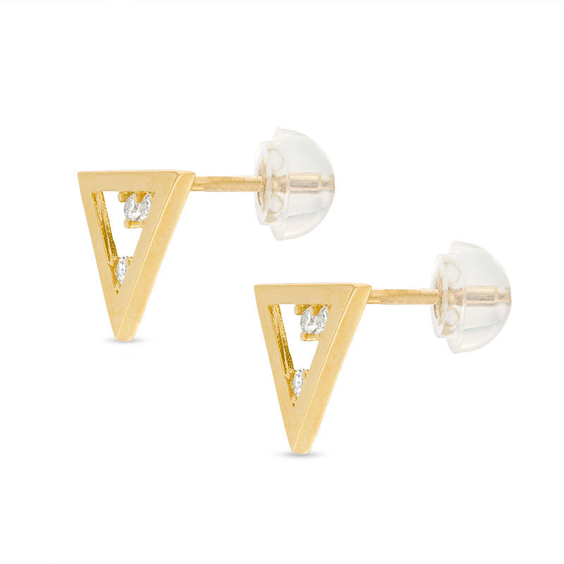 Main Image 2 of Cubic Zirconia Floating Three Stone Open Triangle Stud Earrings in 10K Gold