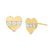 Thumbnail Image 0 of Cubic Zirconia Three Stone Heart Stud Earrings in 10K Gold