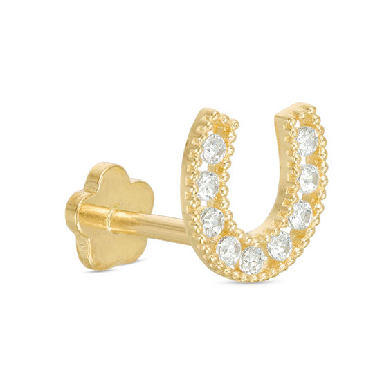 019 Gauge Cubic Zirconia Horseshoe Cartilage Barbell in 14K Gold