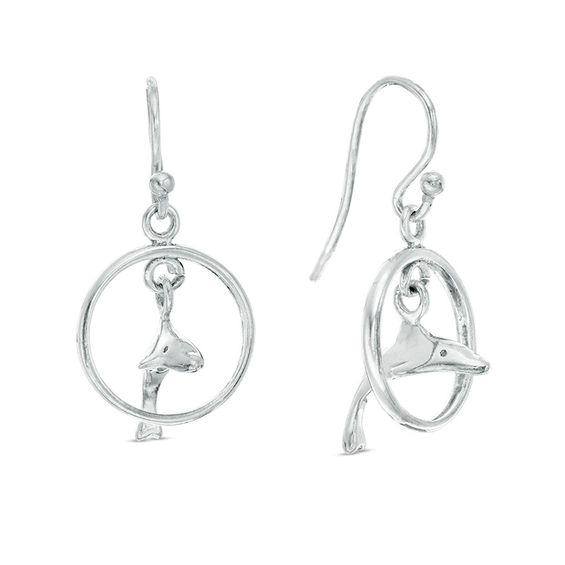 Jumping Dolphin Drop Earrings in Sterling Silver