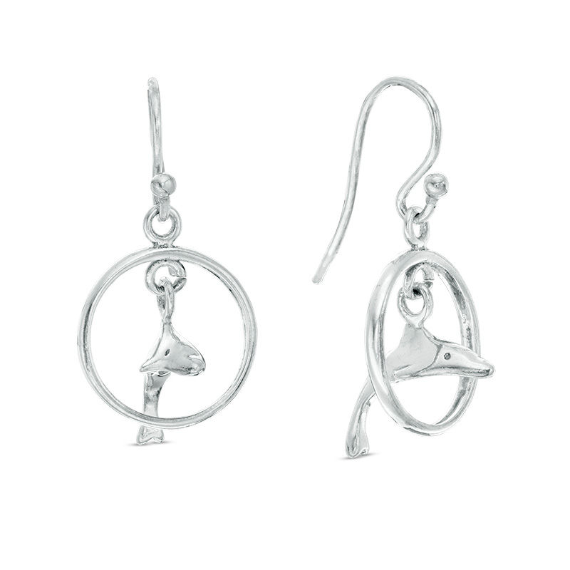 Jumping Dolphin Drop Earrings in Sterling Silver
