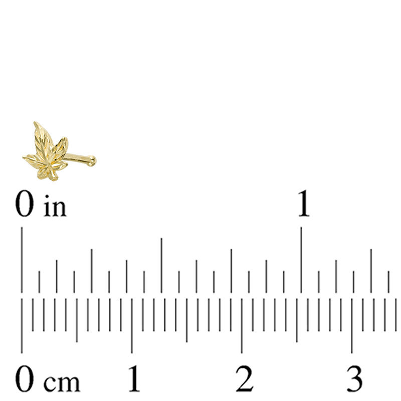 Main Image 2 of 022 Gauge Diamond-Cut Cannabis Leaf Nose Stud in 14K Gold