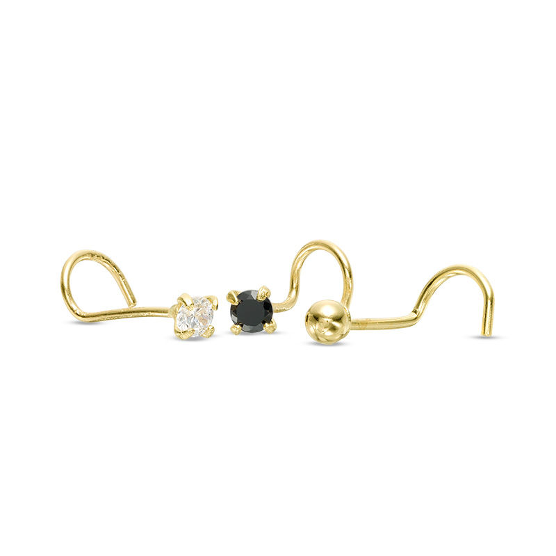 Main Image 1 of 022 Gauge Black and White Cubic Zirconia Three Piece Nose Stud Set in 14K Gold