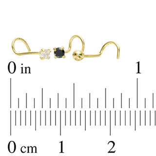 022 Gauge Black and White Cubic Zirconia Three Piece Nose Stud Set in 14K Gold