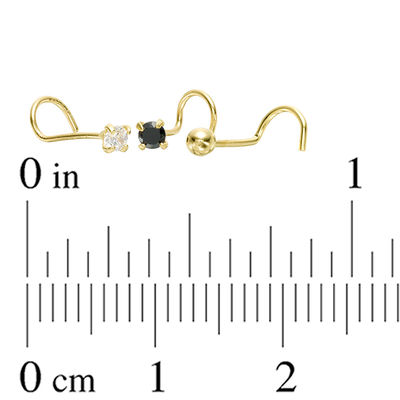 022 Gauge Black and White Cubic Zirconia Three Piece Nose Stud Set in 14K Gold