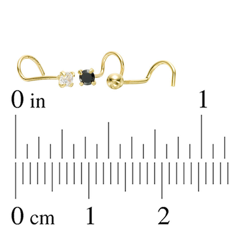 Main Image 2 of 022 Gauge Black and White Cubic Zirconia Three Piece Nose Stud Set in 14K Gold