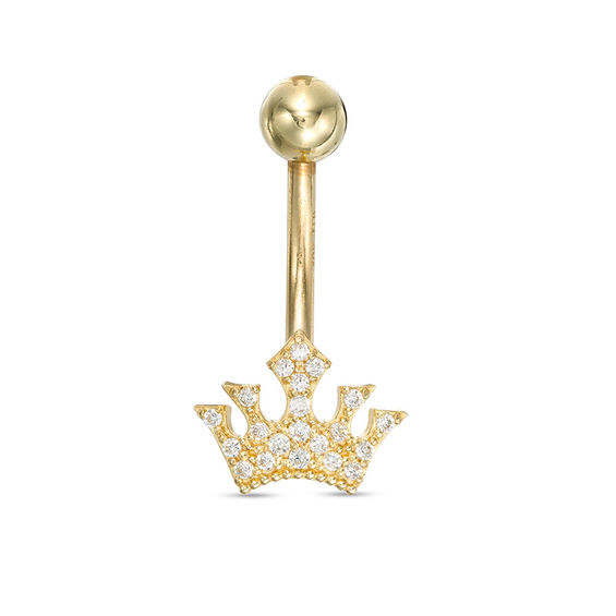 014 Gauge Cubic Zirconia Crown Belly Button Ring in 10K Gold