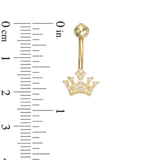 014 Gauge Cubic Zirconia Crown Belly Button Ring in 10K Gold