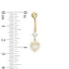 Thumbnail Image 2 of 014 Gauge 5mm Heart-Shaped Simulated Opal and Cubic Zirconia Frame Dangle Belly Button Ring in 10K Gold
