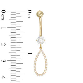 014 Gauge 5mm Cubic Zirconia Open Teardrop Dangle Belly Button Ring in 10K Gold