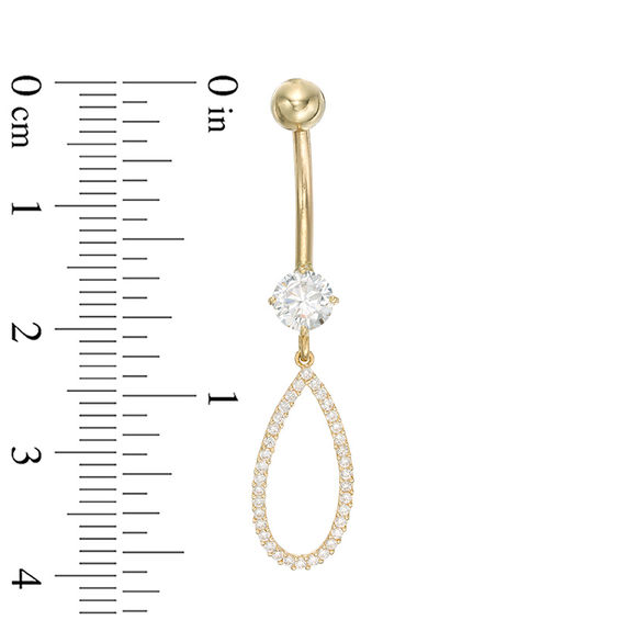 014 Gauge 5mm Cubic Zirconia Open Teardrop Dangle Belly Button Ring in 10K Gold