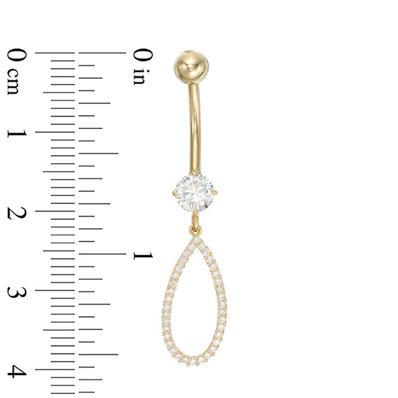 014 Gauge 5mm Cubic Zirconia Open Teardrop Dangle Belly Button Ring in 10K Gold