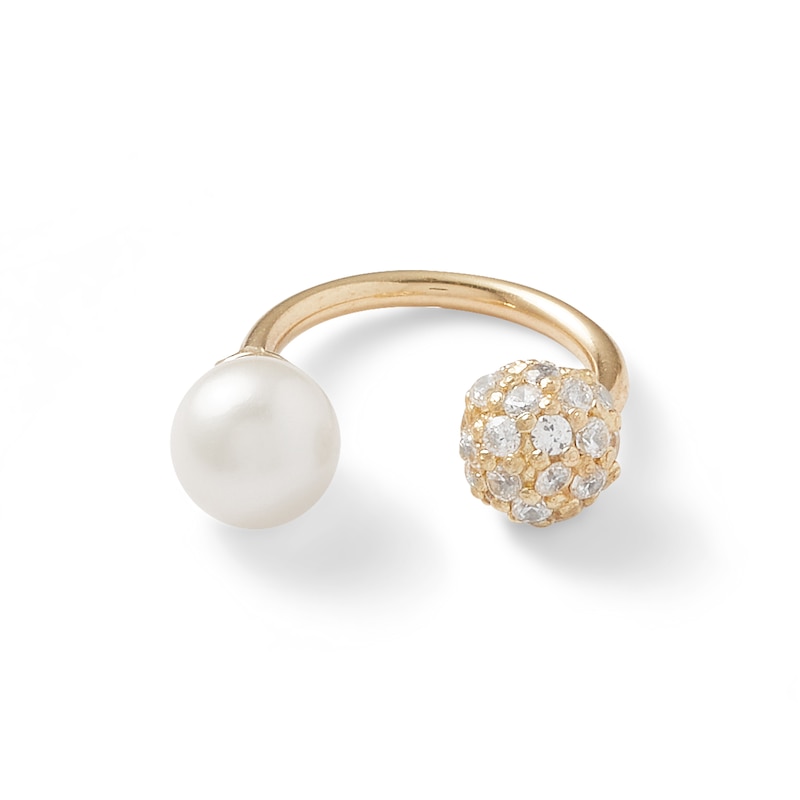 Main Image 2 of 10K Gold Freshwater Cultured Pearl and CZ Ball Horseshoe - 18G