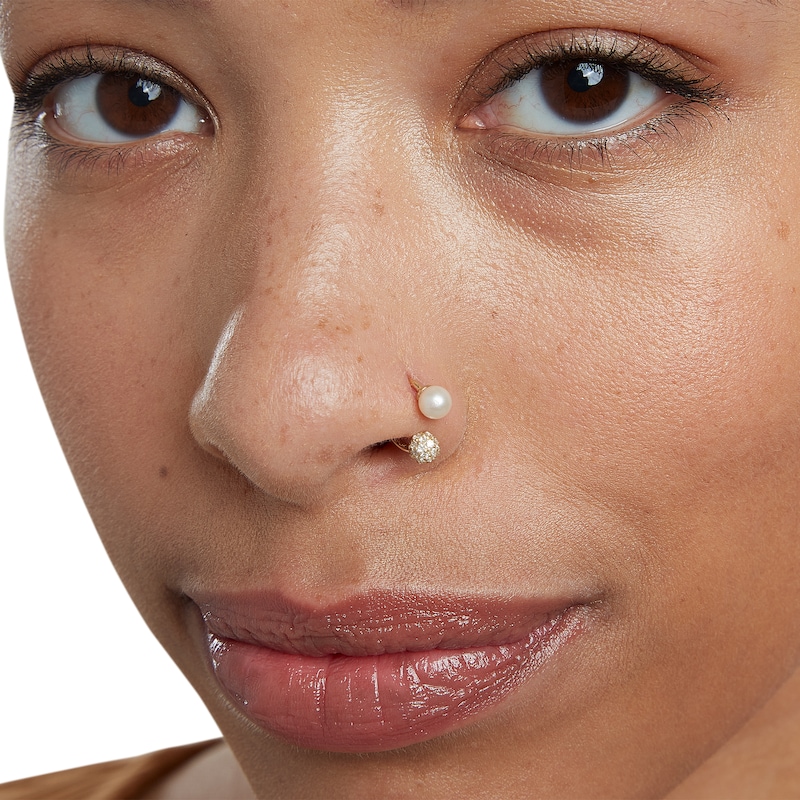 Main Image 4 of 10K Gold Freshwater Cultured Pearl and CZ Ball Horseshoe - 18G