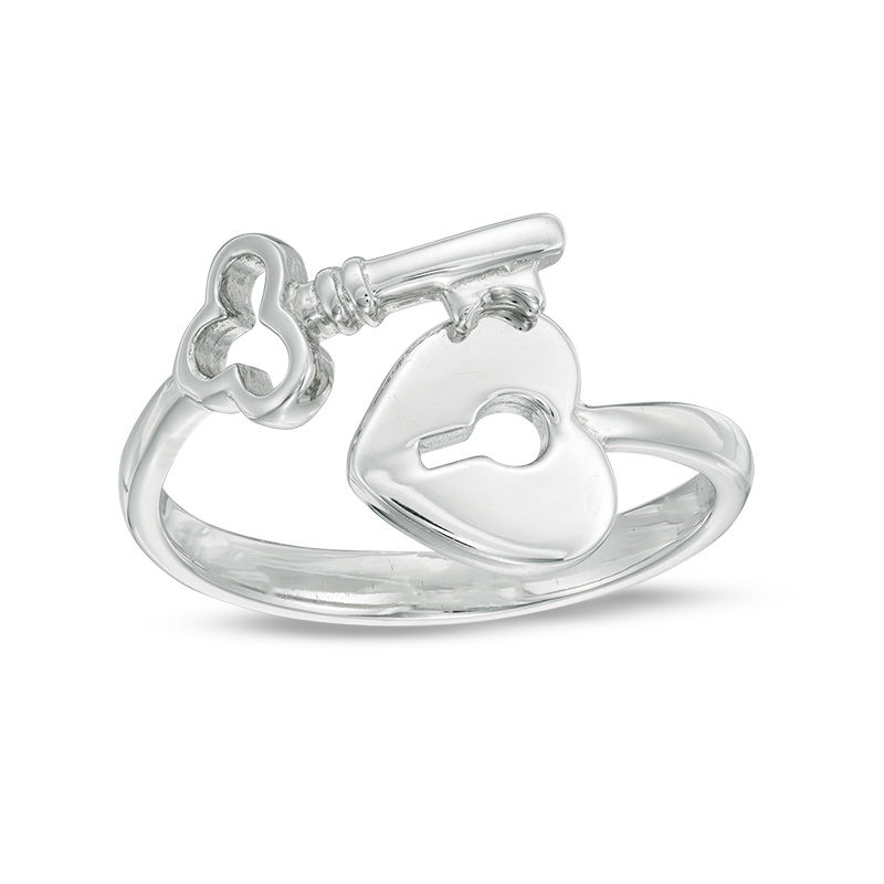Main Image 1 of Adjustable Key and Heart Lock Bypass Toe Ring in Sterling Silver