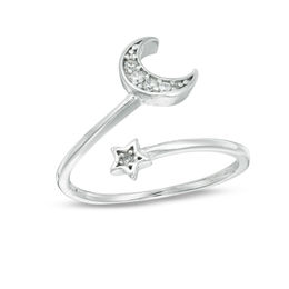 Adjustable Cubic Zirconia Crescent Moon and Star Bypass Toe Ring in Solid Sterling Silver