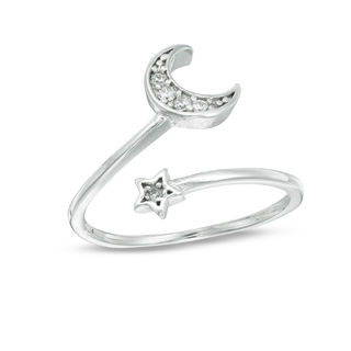 Solid Sterling Silver CZ Crescent Moon and Star Bypass Midi/Toe Ring