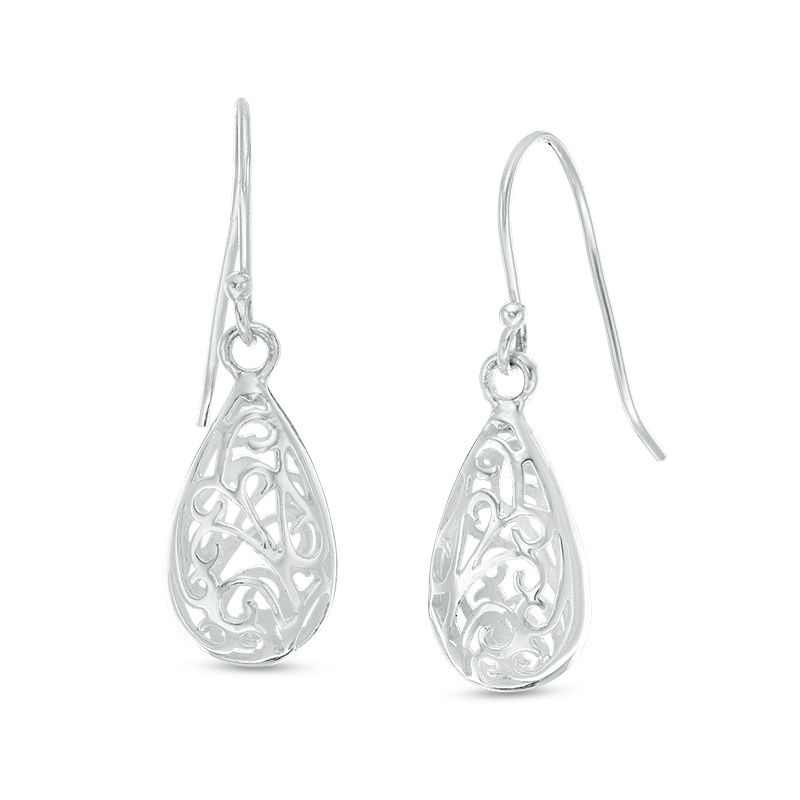 Main Image 1 of Filigree Teardrop Earrings in Sterling Silver