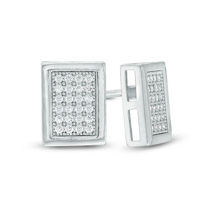 Cubic Zirconia Pavé Rectangle Composite Stud Earrings in Sterling Silver