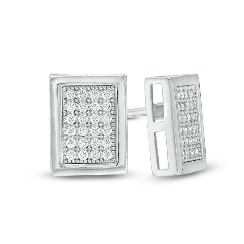 Main Image 1 of Cubic Zirconia Pavé Rectangle Composite Stud Earrings in Sterling Silver