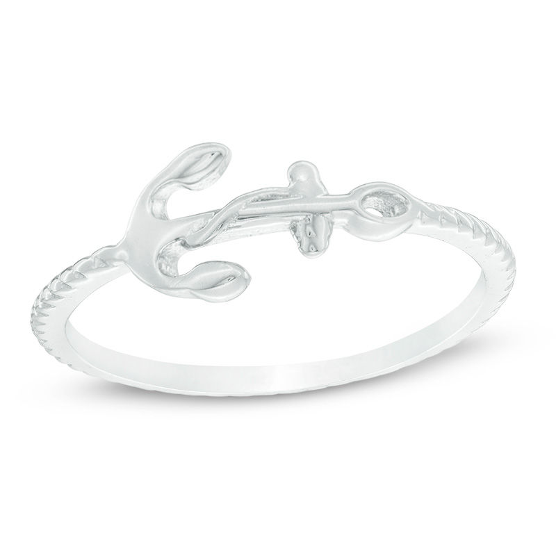 Sideways Anchor Stackable Ring in Sterling Silver - Size 7