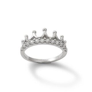 Sterling Silver CZ Crown Ring - Size 7