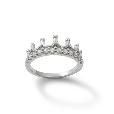 Sterling Silver CZ Crown Ring - Size 7