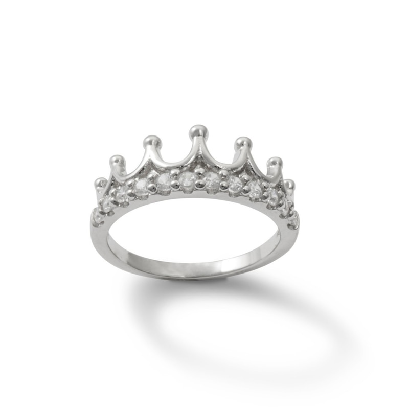 Cubic Zirconia Crown Ring in Solid Sterling Silver - Size 7