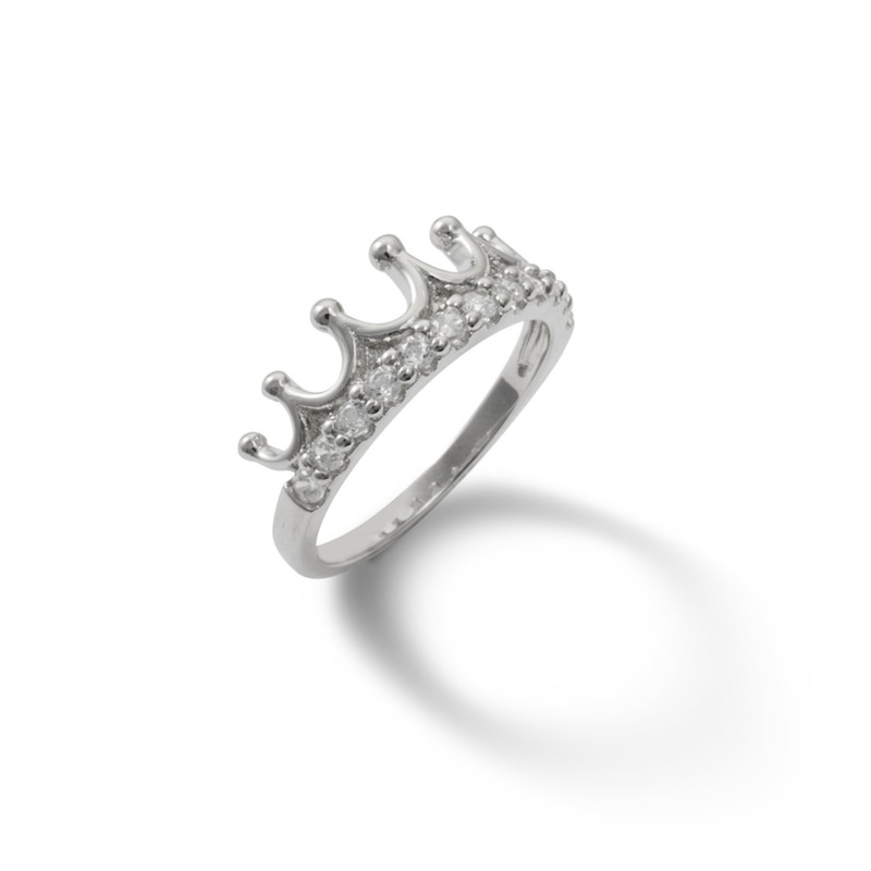 Cubic Zirconia Crown Ring in Solid Sterling Silver - Size 7