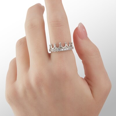 Sterling Silver CZ Crown Ring - Size 7