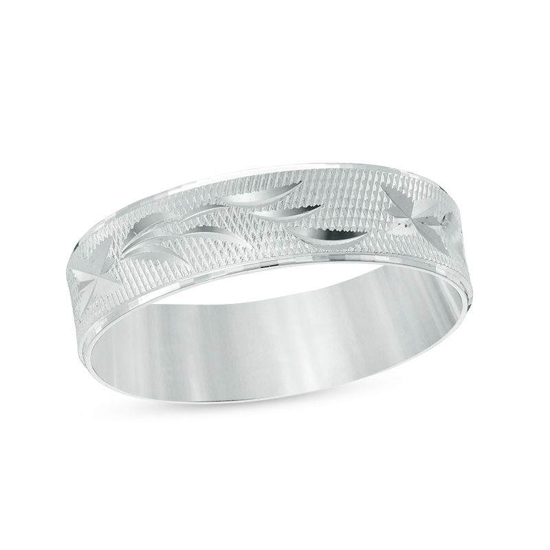 6mm Diamond-Cut Star Accent Wedding Band in Sterling Silver - Size 10