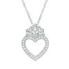 Thumbnail Image 1 of Crystal Heart Outline with Crown Vintage-Style Pendant in Brass with White Rhodium