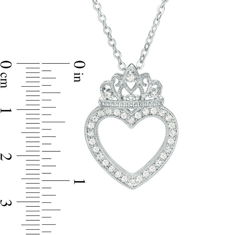 Main Image 2 of Crystal Heart Outline with Crown Vintage-Style Pendant in Brass with White Rhodium